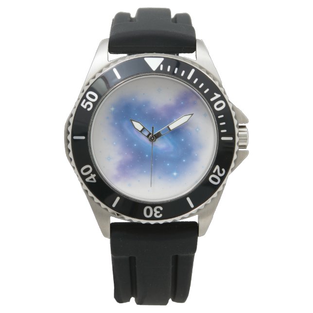 Celestial Galaxy Clock – Cosmic Space Art in Blue  Armbanduhr (Vorderseite)