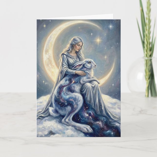 Celestial Galaxy Hare Moon Goddess Fantasy Art Karte (Vorderseite)