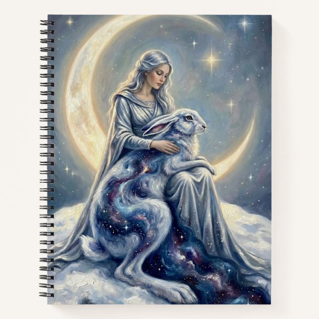 Celestial Galaxy Hare Moon Goddess Fantasy Art Notizbuch (Vorderseite)