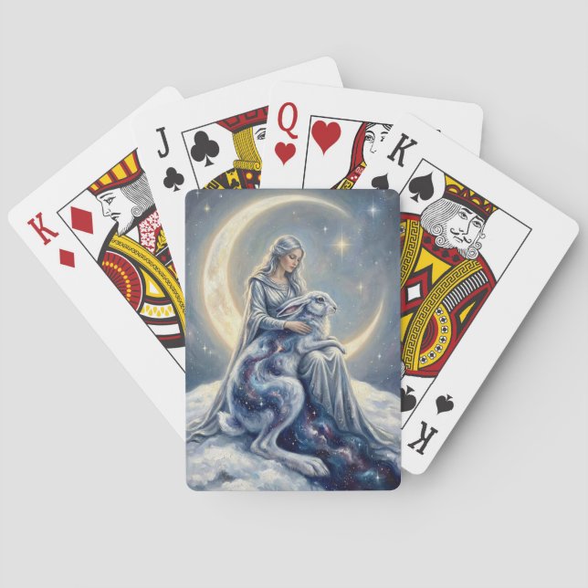 Celestial Galaxy Hare Moon Goddess Fantasy Art Spielkarten (Rückseite)