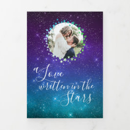 Celestial Galaxy Night Sky Stars Foto Hochzeit Dreifach Gefaltete Einladung