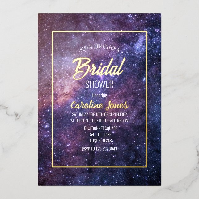 Celestial Galaxy Sky Frame Gold Foil Brautparty Folieneinladung (Vorderseite)