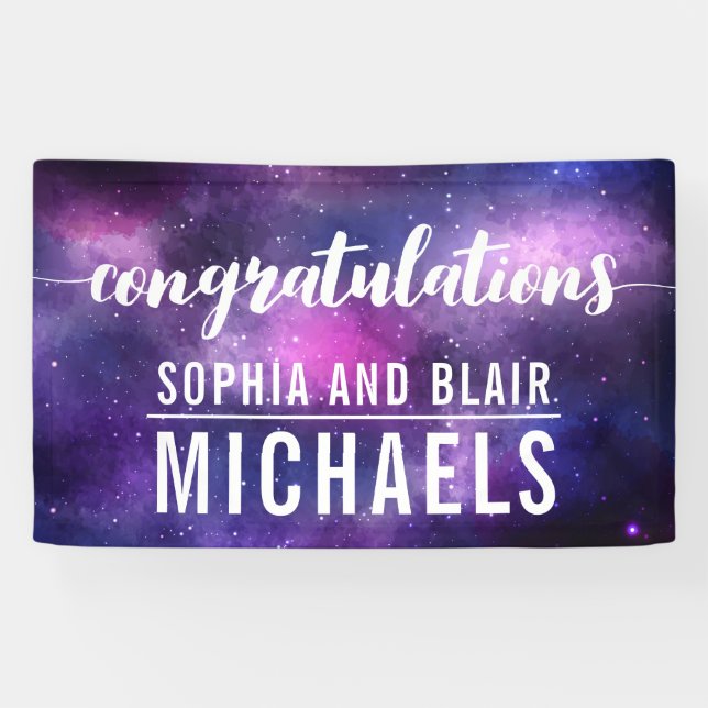 Celestial Galaxy Space Hochzeit Herzlichen Glückwu Banner (Horizontal)