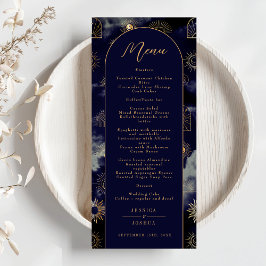 Celestial Galaxy Sun Crescent Moon Navy Boho Menü Menükarte