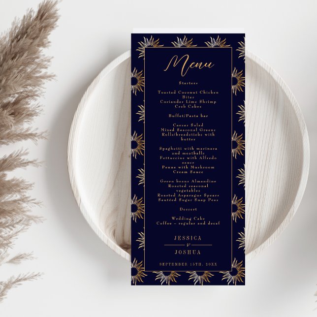 Celestial Galaxy Sun Golden Navy Blue Menükarte (Von Creator hochgeladen)