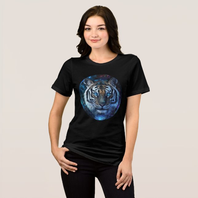 Celestial Galaxy Tiger Art Print Tri-Blend Shirt (Vorderseite voll)