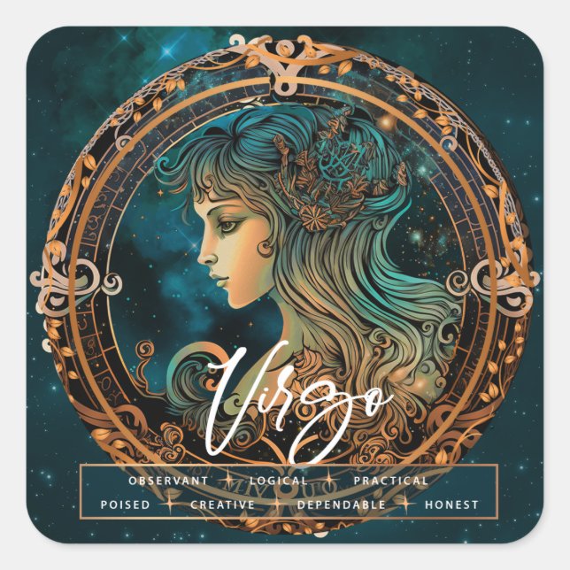 Celestial Galaxy Virgo Fantasy Ethereal Zodiac Quadratischer Aufkleber (Vorderseite)