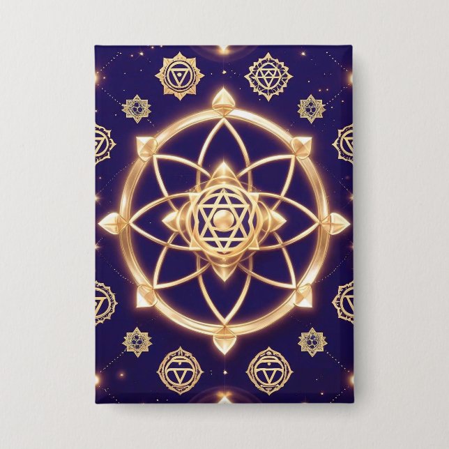 Celestial Geometry of Light — Sacred Pattern Button (Vorderseite)