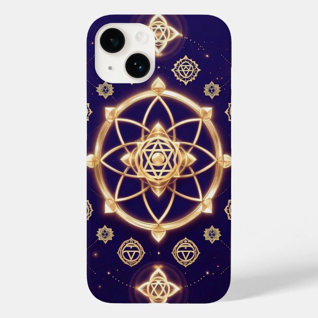 Celestial Geometry of Light — Sacred Pattern Case-Mate iPhone 14 Hülle (Rückseite)