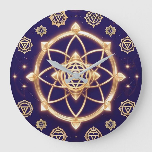 Celestial Geometry of Light — Sacred Pattern Große Wanduhr (Vorderseite)