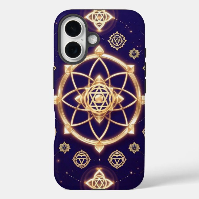 Celestial Geometry of Light — Sacred Pattern iPhone 16 Hülle (Rückseite)