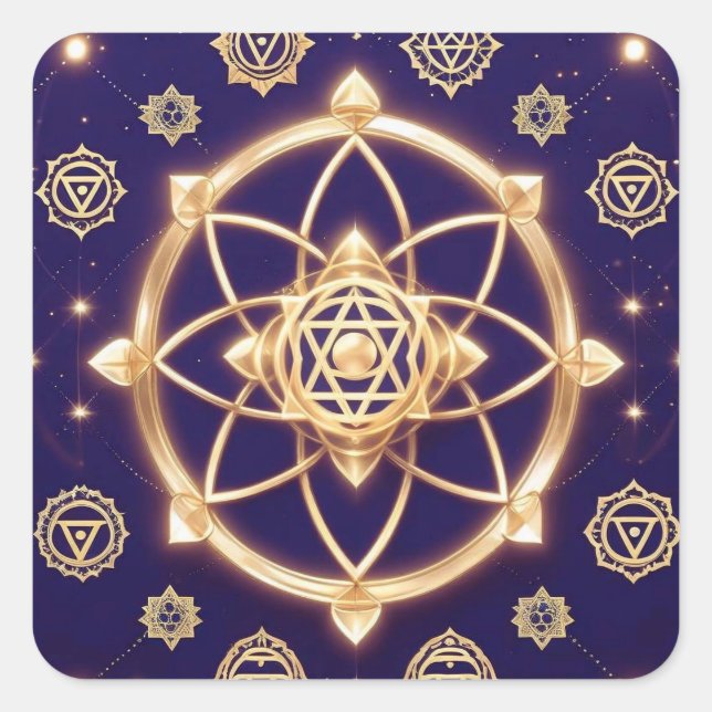 Celestial Geometry of Light — Sacred Pattern Quadratischer Aufkleber (Vorderseite)