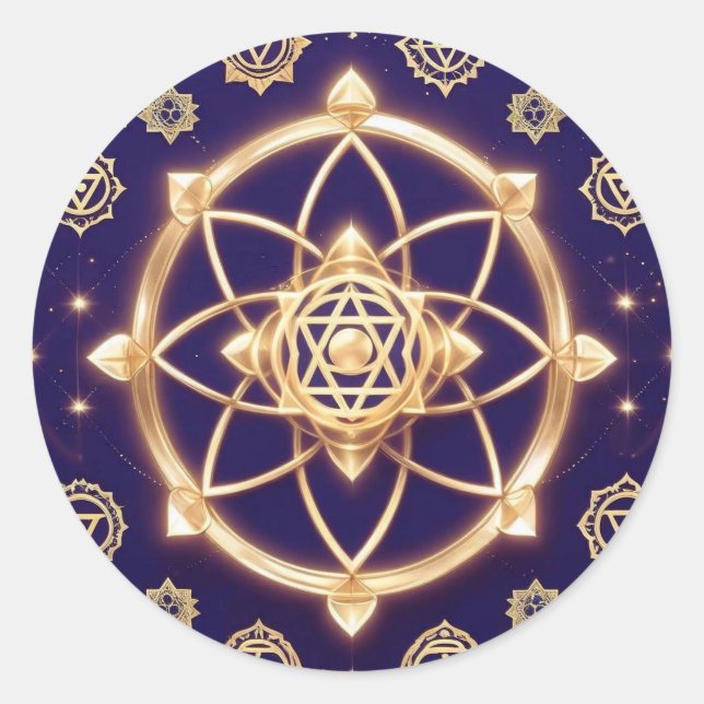 Celestial Geometry of Light — Sacred Pattern Runder Aufkleber (Vorderseite)