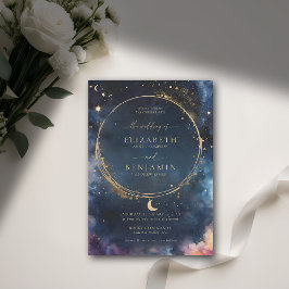 Celestial Gift Midnight Blue Elegante Gold Wedding Einladung