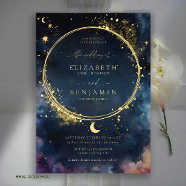 Celestial Gift Midnight Blue Elegante Gold Wedding Folieneinladung
