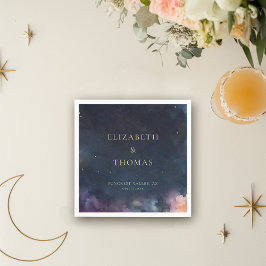 Celestial Gift Midnight Blue Sky Stars Watercolor Serviette