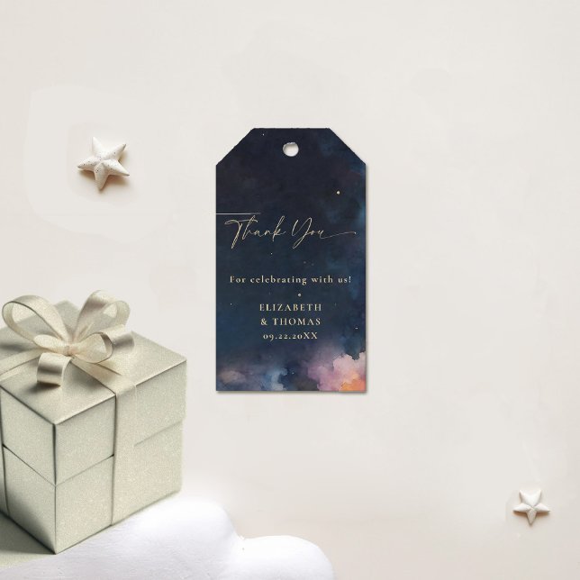 Celestial Gift Midnight Blue Stars Kosmische Galax Geschenkanhänger (celestial gift tag wedding baby bridal shower birthday navy faux gold watercolor moon stars)