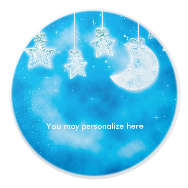 Celestial Glows Stars & Moon Blue Sky Kinderzimmer Keramikknauf (Vorderseite)