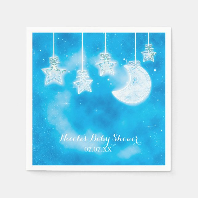 Celestial Glows Stars & Moon Blue Sky Serviette (Vorderseite)