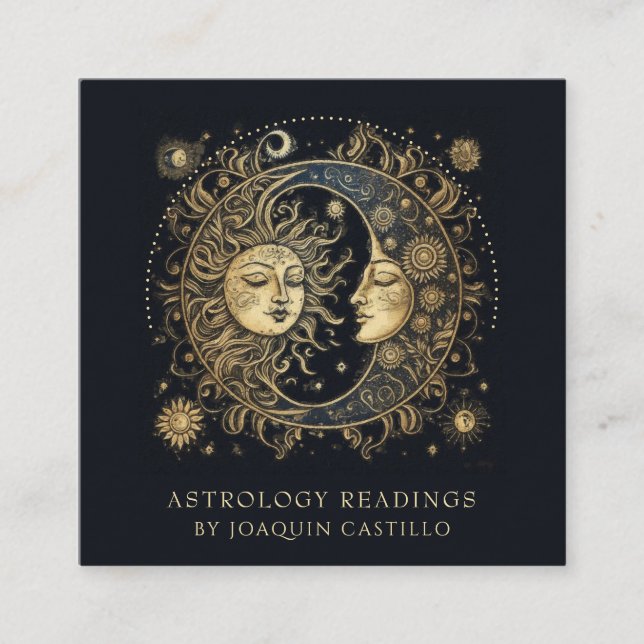 Celestial Gold Black Sun Moon Astrologer Quadratische Visitenkarte (Vorderseite)