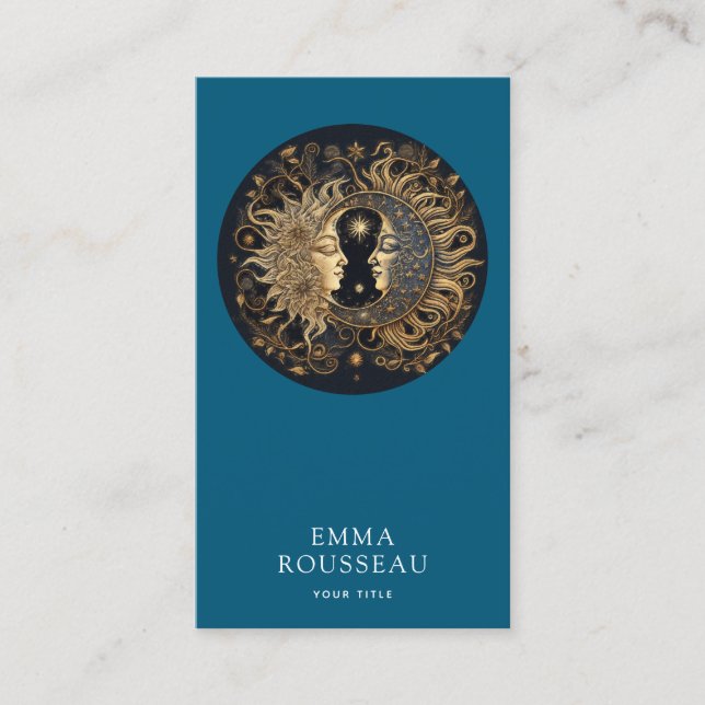 Celestial Gold Black Sun Moon Blue Business Card Visitenkarte (Vorderseite)