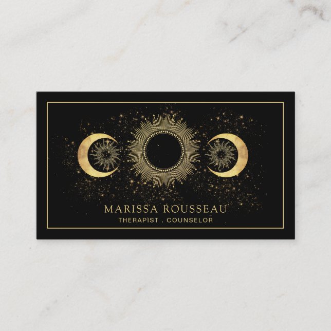 Celestial Gold Black Sun Moon Therapist Berater Visitenkarte (Vorderseite)