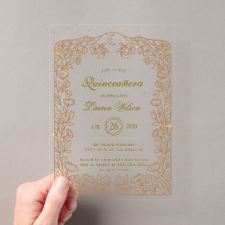 Celestial Gold Exclusive Quinceanera Acryleinladungen