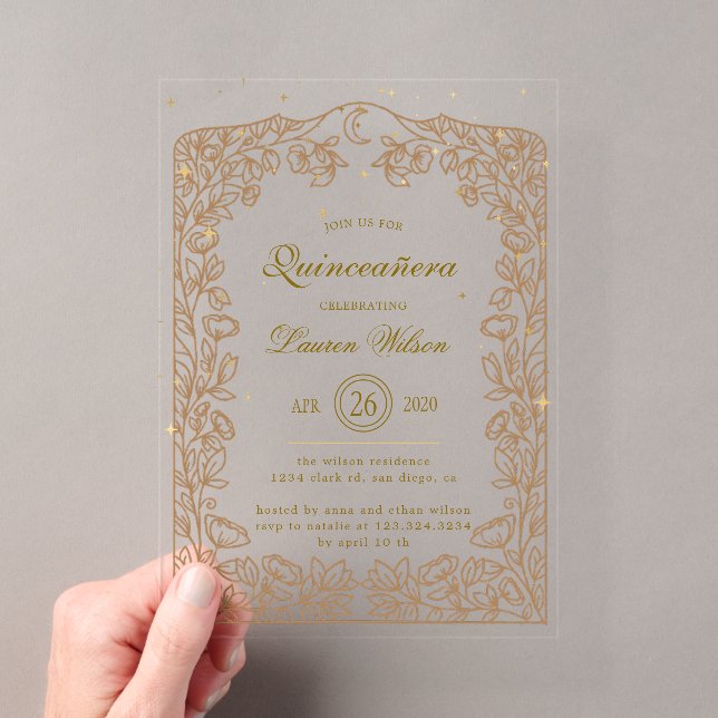 Celestial Gold Exclusive Quinceanera Acryleinladungen (Insitu (Handheld))