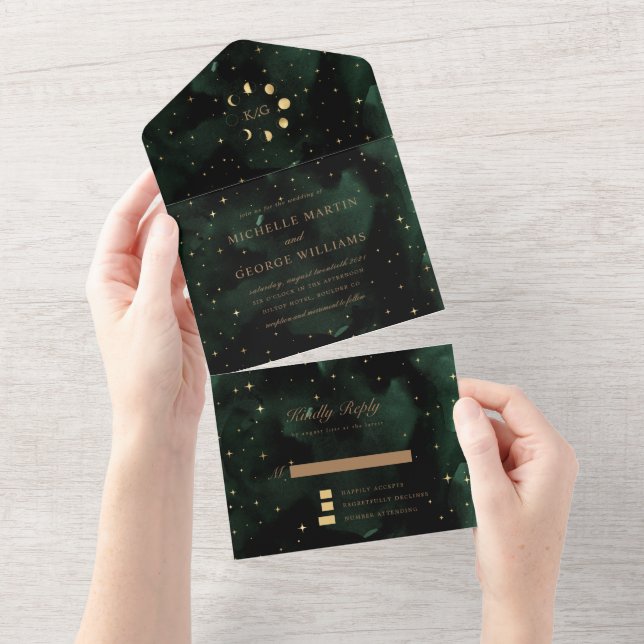 Celestial Gold Hochzeit in einer Einladung (Abreißen)