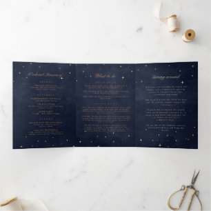 Celestial Gold Moon Folded Wedding Programm
