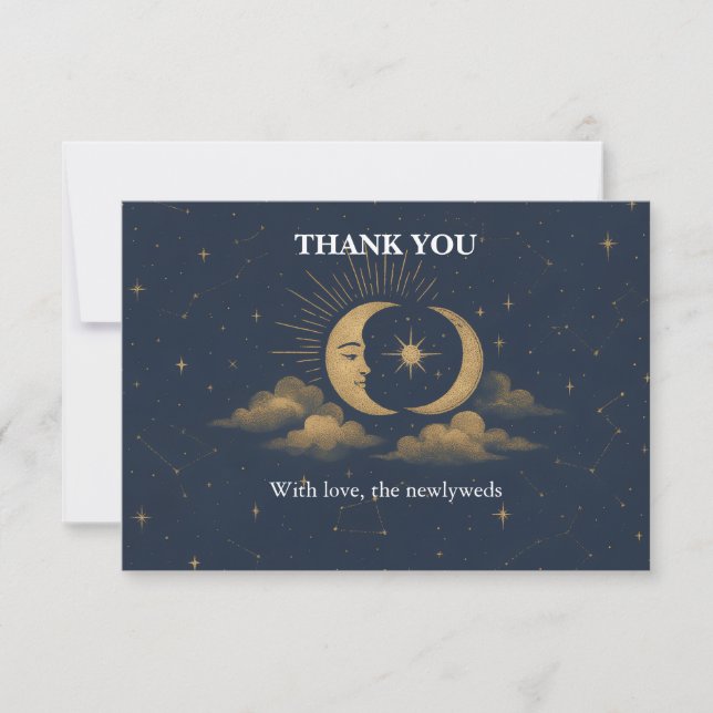 Celestial Gold Moon Starry Night Wedding Thank You Dankeskarte (Vorderseite)