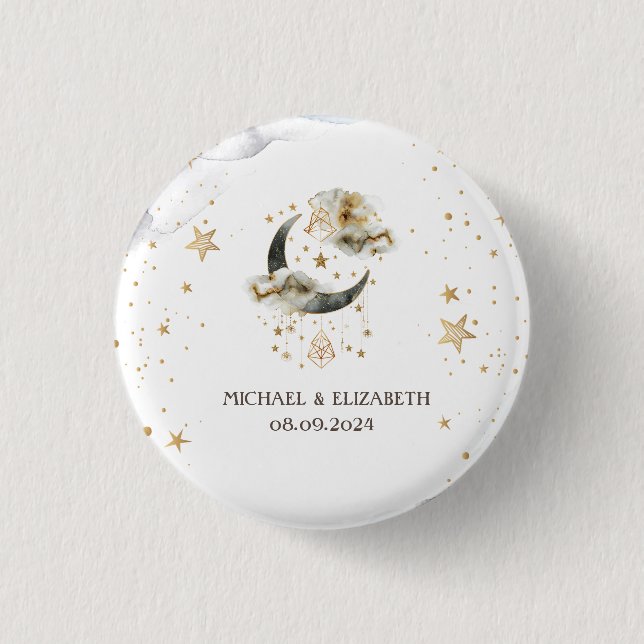 Celestial Gold Moon Stars Button (Vorderseite)