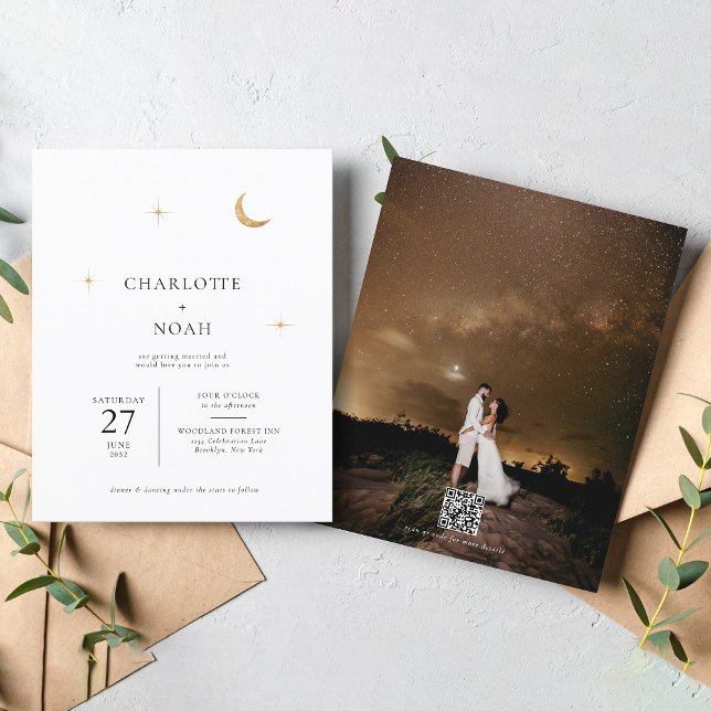 Celestial Gold Moon Stars Foto QR Code Wedding (Von Creator hochgeladen)