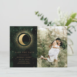 Celestial Gold Moon Zwei Foto Save the Date Einladung