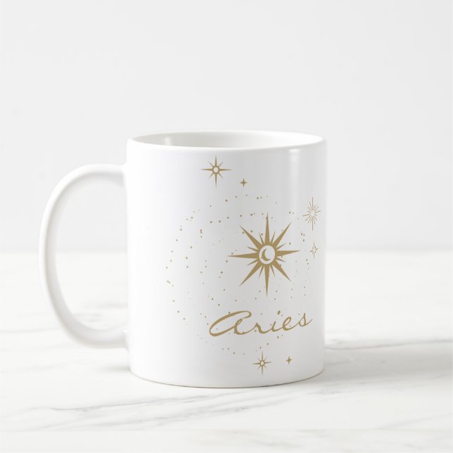 Celestial Gold Star Sign Moon & Stars Kaffeetasse (Links)