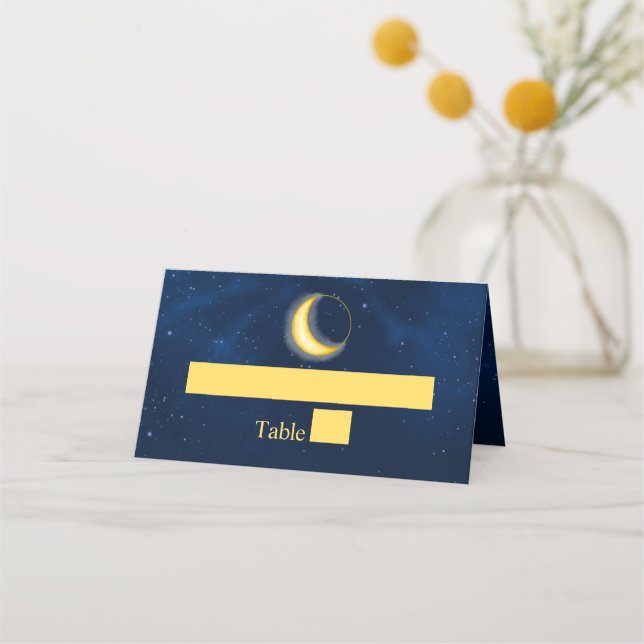 Celestial Gold Stars Mitternacht Blue Romantic Pla Platzkarte (Vorderseite)