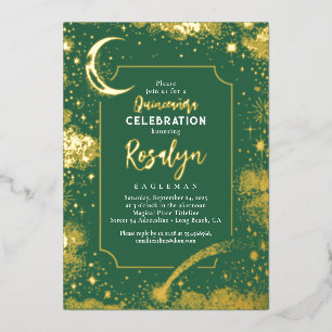 Celestial Gold Stars und Mondnacht Quinceanera Folieneinladung