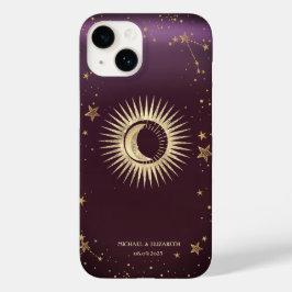 Celestial Gold Sun and Moon Stars Burgundy Case-Mate iPhone 14 Hülle
