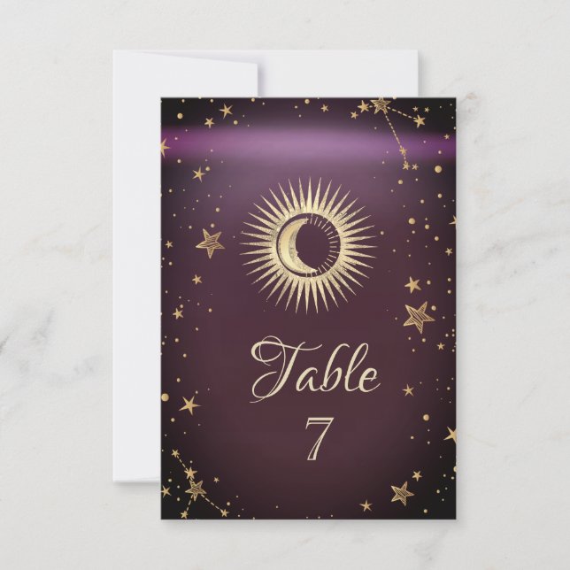 Celestial Gold Sun and Moon Stars Burgundy Einladung (Vorderseite)