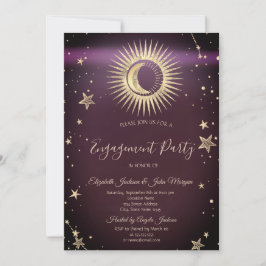 Celestial Gold Sun and Moon Stars Burgundy Einladung