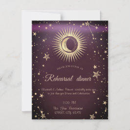 Celestial Gold Sun and Moon Stars Burgundy Einladung