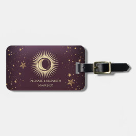 Celestial Gold Sun and Moon Stars Burgundy Gepäckanhänger