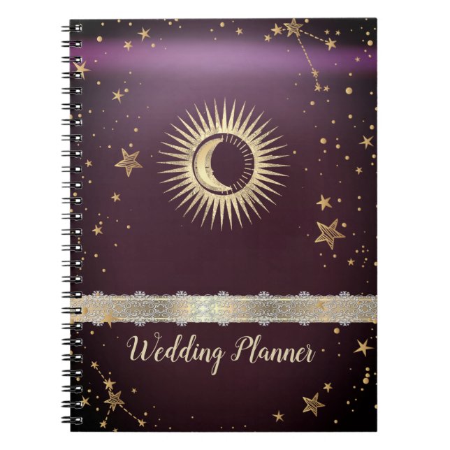 Celestial Gold Sun and Moon Stars Burgundy Notizblock (Vorderseite)