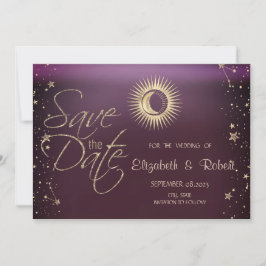 Celestial Gold Sun and Moon Stars Burgundy Save The Date