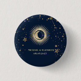 Celestial Gold Sun and Moon Stars Button