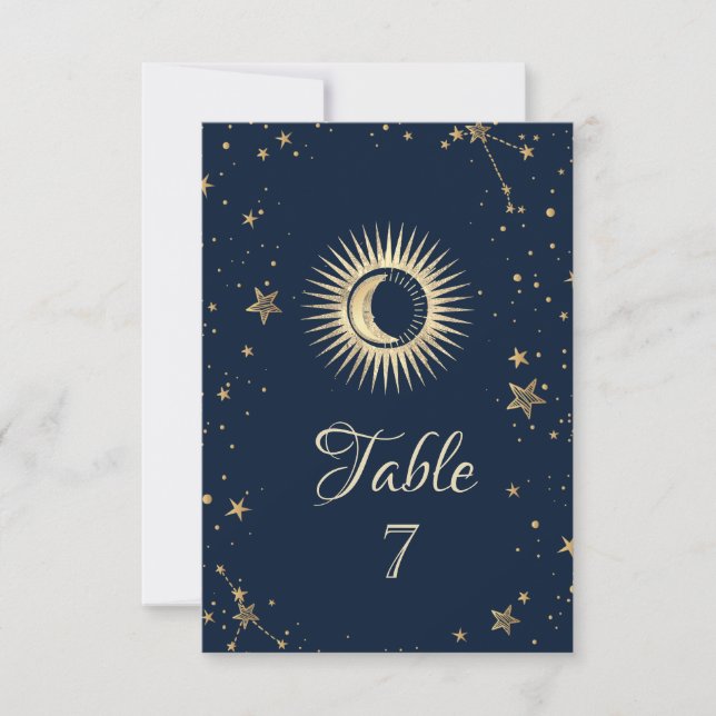 Celestial Gold Sun and Moon Stars Einladung (Vorderseite)