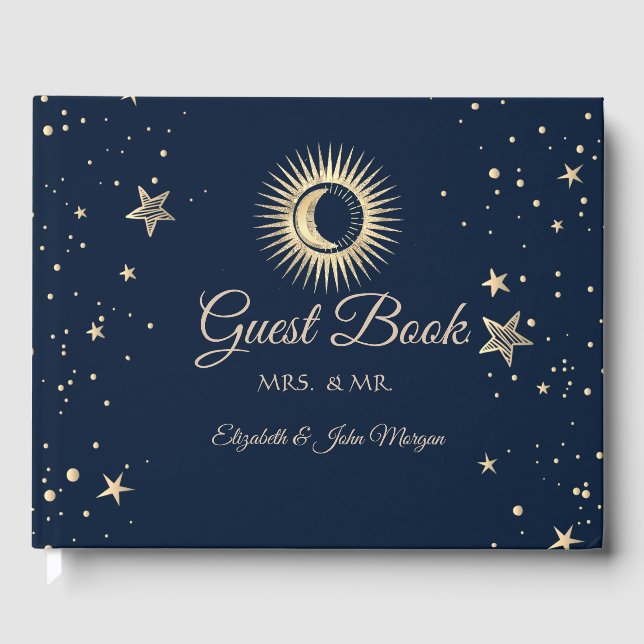 Celestial Gold Sun and Moon Stars Gästebuch (Vorderseite)
