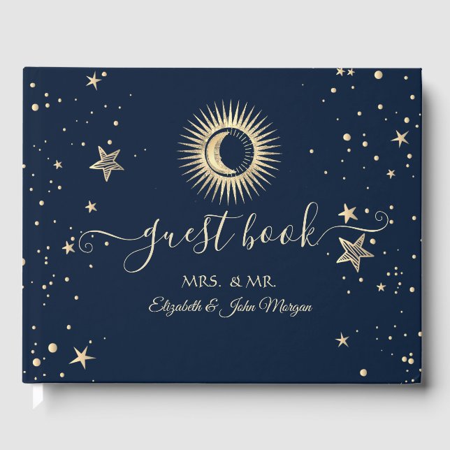 Celestial Gold Sun and Moon Stars Gästebuch (Vorderseite)