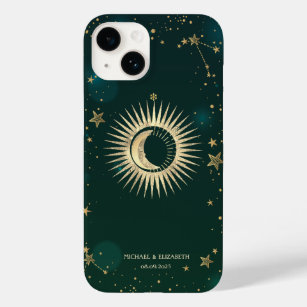 Celestial Gold Sun and Moon Stars Green Case-Mate iPhone 14 Hülle