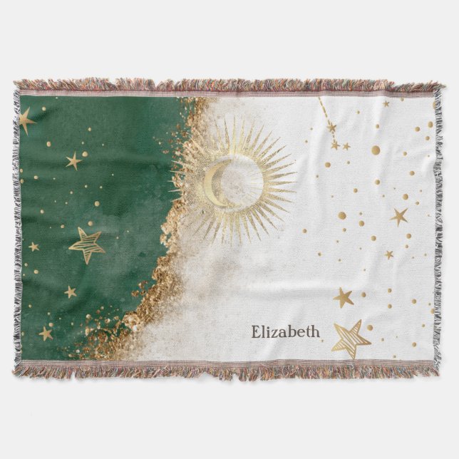 Celestial Gold Sun and Moon Stars Green Decke (Vorderseite)